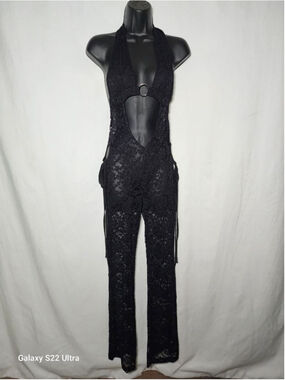 Women's Unbranded Black Lace Halter Cutout Jumpsuit S